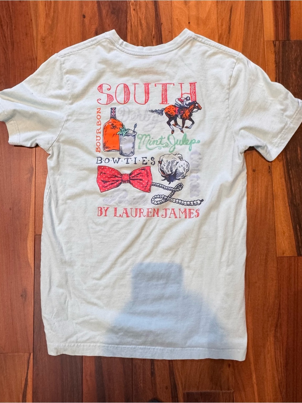 Lauren James White Tee with Red, Green & Orange Graphic